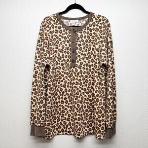MoCo Boutique Animal Print Henley Sweater Womens 1XL Casual Lungewear Stretch